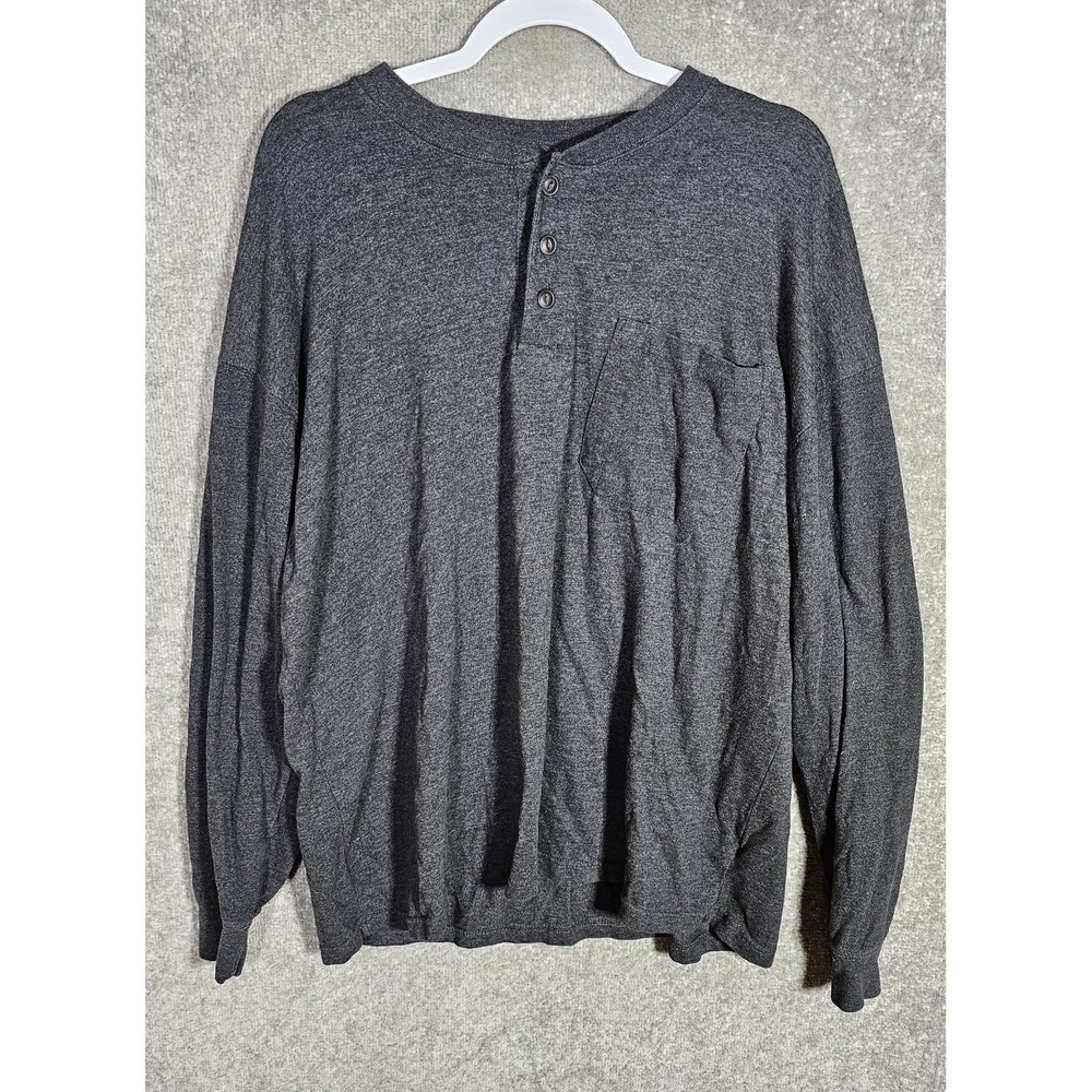 Work N Sport Henley Pocket T-Shirt Mens Size 2X Charcoal Gray Long Sleeve Shirt‎